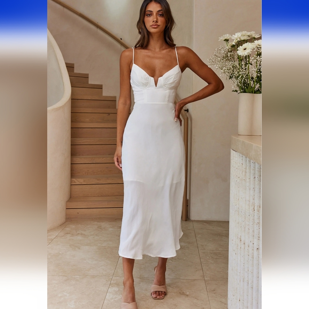 Selfie Leslie Lake Como Fitted Bodice Cami Strap Midi Dress White SIZE XS